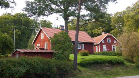 Traditionelles Schwedisches Haus umgeben von Wald
